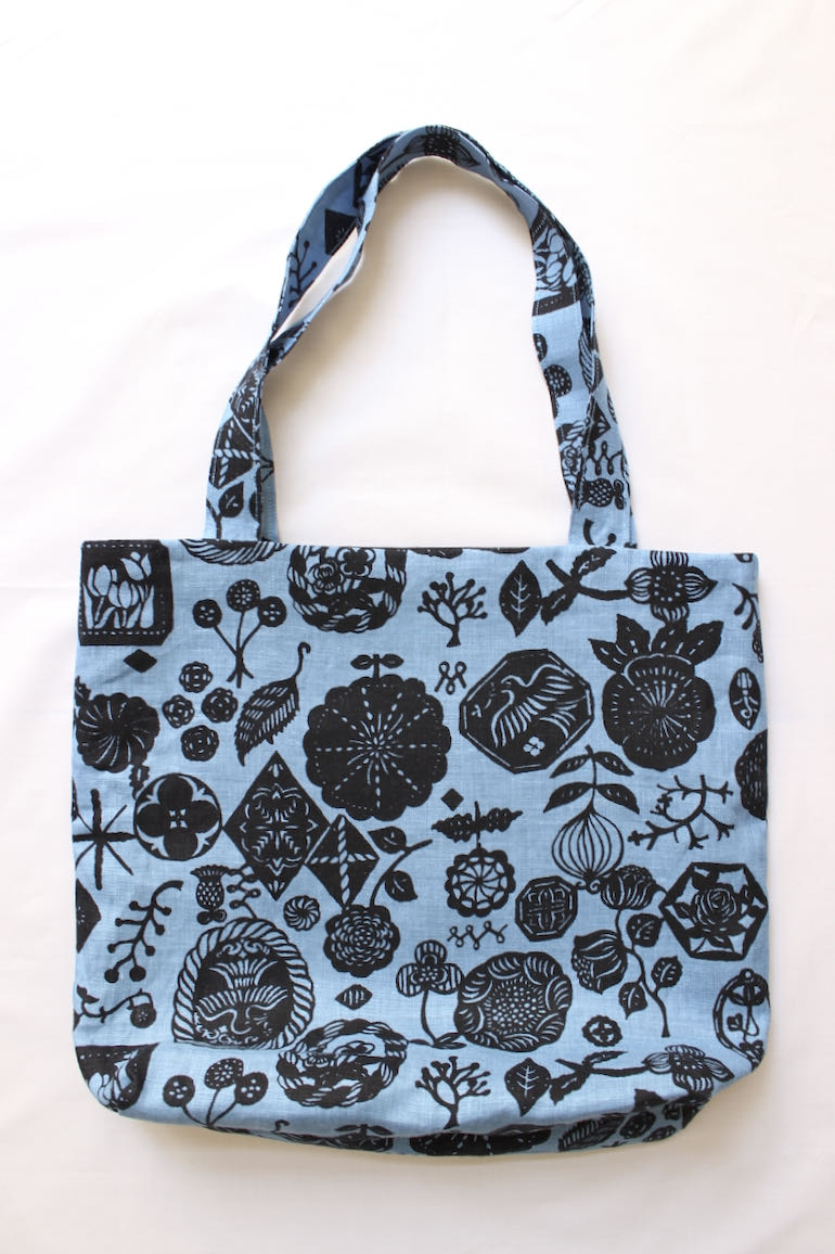 かたかけトートバック花図案の吹寄　ブルー×ネイビー